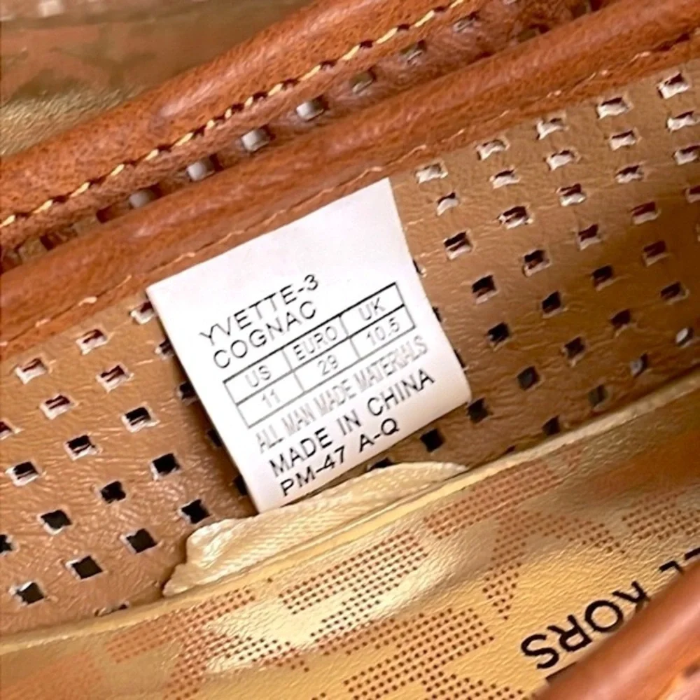 Brand New Michael Kors Yvette Cognac Flats Slip On Shoes Gold Tone Locket Accent